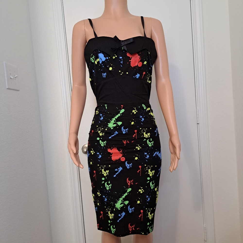 Dead Threads Goth Dress Scene Black Rainbow Paint Splatter Colorful Size Medium